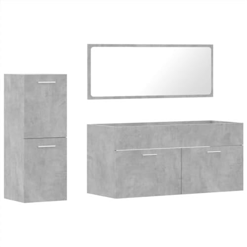 vidaXL 3 Piece Bathroom Furniture Set - Concrete Grey Engineered Wood, Wall-Mounted Mirror, Sink Cabinet & Cupboard, Ample Storage Space