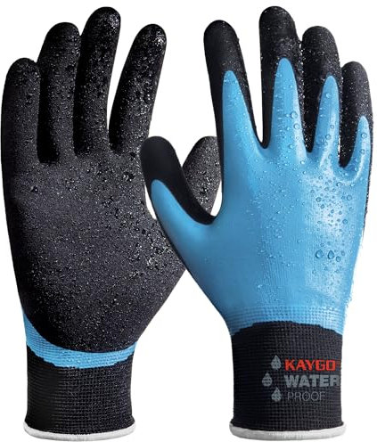 KAYGO Waterproof Work Gloves for Men and Women with Insulated Double Latex Coated, Non-Slip Super Grip for Gardening Car Washing Fish Cleaning (Sky Blue, XL, 1 Pair)