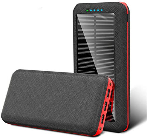 Solar Power Bank 80000Mah Solar Charger Fast Charging Portable Phone Charger External Backup Battery Pack with 3 USB Output,Red