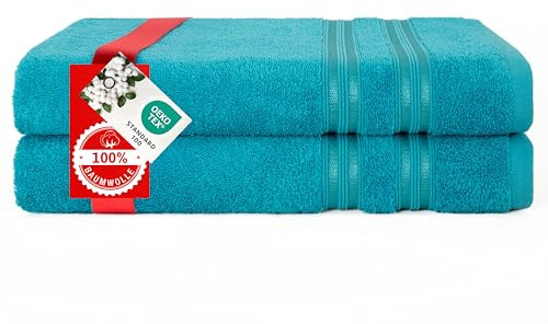 Hammetex 2er Badetücher Set, 100% Baumwolle Premium Qualität Groß 70x140cm Duschtücher, Weich Saugstark Schnell Trocknendes Badetücher, Türkis