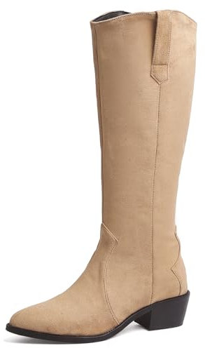 Stivali Alti Al Ginocchio da Donna con Tacco Largo Tacco Alto Stivali Appuntito Zip Stivali da Vestito, L71250Hl Apricot/Rl Numero 43 EU/45Cn