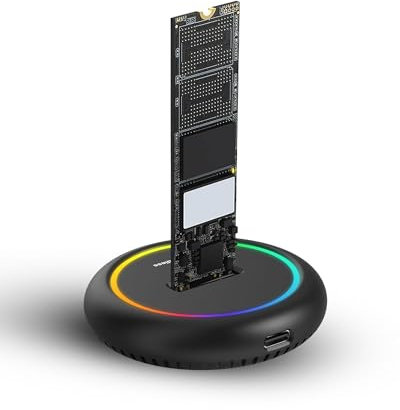 RUIZHI Festplatten Dockingstation M2 Docking Station - RGB Farblichter Dockingstationen für Festplatten, Unterstützt 10Gbps NVME | SATA Protokoll, für B-Key | B&M Key, 2230 2242 2260 2280 SSD