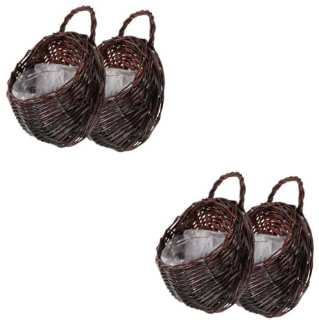 CIYODO Paniers Rotin 4 Pièces Panier à Fleurs En Rotin Suspendu Au Mur Vase Suspendu Conteneurs Paniers De Rangement Panier De Rangement Cuisine Jardinieres Exterieur Pot De Fleur Exterieur En Bois
