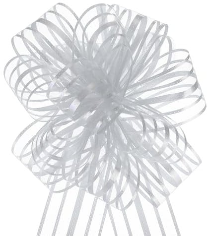 QUARKZMAN 5 Stück 10 cm Geschenkschleifen Organza Große Zug Schleife Metallic Geschenkverpackung Schleifenband Chiffon Garn Metallic Silber für Hochzeitskorb Geschenk Valentinstag