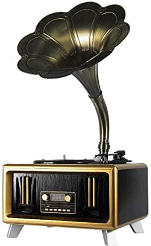 UQACHG Grammofono, fonografo Antico, grammofono Audio Bluetooth in Legno massello con Giradischi con Riproduzione in Corno di Ottone
