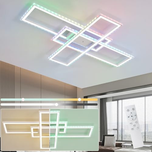 Homefire Deckenlampe LED Deckenleuchte Wohnzimmer - Wohnzimmerlampe RGB Farbwechsel mit Fernbedienung Schlafzimmerlampe Dimmbar Modern 50W Flurlampe Deckenbeleuchtung Schwenkbar für Kinderzimmer Büro