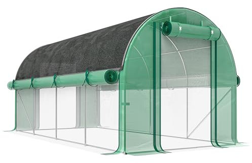 Outsunny Invernadero de Exterior 4,5x2x2 m con Cubierta Extra Invernadero de Túnel con Paredes Laterales Enrollables 8 Ventanas de Malla y 2 Puertas Enrollables Invernadero para Jardín Patio Verde