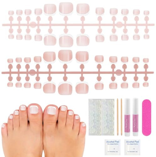 Lot de 48 faux ongles d'orteils français - 12 tailles - Couverture complète - Pour femme - Pour femme - Rose - Moyen