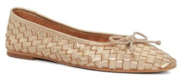 Dune London Ladies Heat Woven Leather Bow Detail Ballet Pumps Size UK 6 Flat Heel Gold