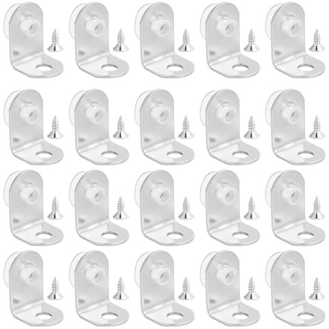 20 Piezas Soporte de Estante de Cristal con Base de Ventosa, Soportes de Ángulo Recto para Estantes de Vidrio y Madera, Clavijas de Soporte de Estante de Vidrio, para Muebles, Armarios (20 Piezas)