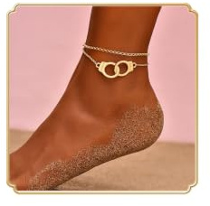 Dishowme Handschellen Buchstaben Fußkettchen Boho Layered Freedom Fußkette Lariat Annulus Sommer Strand Barfuß Sandale Schmuck für Damen Frauen