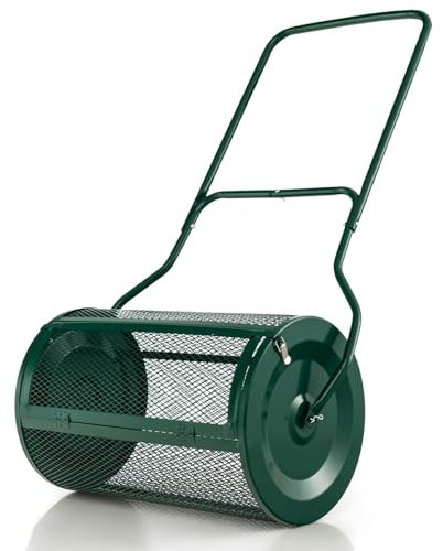 SOARS Épandeur Gazon 80 L, 39 X 60,5 CM, Rouleau Gazon en Métal avec Poignée en U, Panier en Maille, Fermetures Latérales, Matériau Robuste, pour Pelouse, Jardin, Cour (Vert-41 x 68cm)