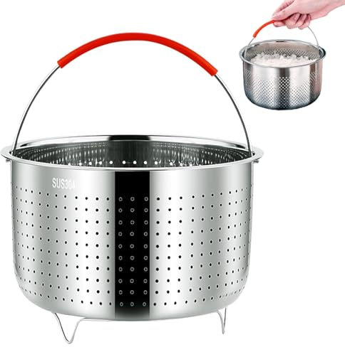 Panier Vapeur, Cuit Vapeur en Acier Inoxydable 304, OD 21,6cm, Cuit-Vapeur en Acier Inoxydable avec Poignée en Silicone, Insert Vapeur, pour Cuire à la Vapeur des Légumes, des Fruits, 6L