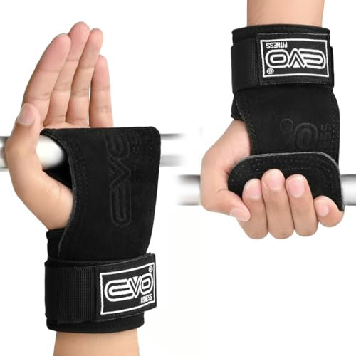 EVO Fitness Wrist Straps for Weightlifting Weightlifting Grip Strap for Gym Deadlifts, Powerlifting, Heavy Shrug, Pull Ups Enhanced Grip for Optimal Hand and Wrist Protection Men Women (All Black)