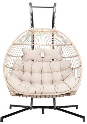 Home Deluxe Hängesessel LOMA – Faltbar, 2 Sitzer in Beige | Hängekorb, Hängestuhl, Gartenmöbel, Gartenschaukel