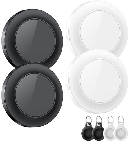 Air Tracker Tags 4 Pack, Item Locator Compatible With Apple (IOS Only) Replaceable Battery, Item Finder For Keys,Luggage, IP67 Waterproof Smart Tracker Air Tracker Tag with Holder Keychain