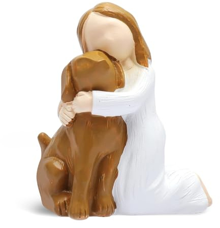 Figuren Mädchen mit Hund,Harz Hund Dekofigur, liebevolle Engel Figur als Geschenk, kleine Schutzengel Figur für Hundeliebhaber, Heim & Büro Dekoration
