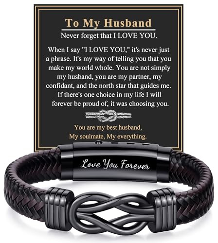 RANKEEF Leather Bracelet Gifts for Men, Brown Braided Leather Bracelet Infinity Knot Adjustable Bracelets Gift for Son Dad Husband Brother Boyfriend, Birthday Christmas Valentines Father's Day Gifts