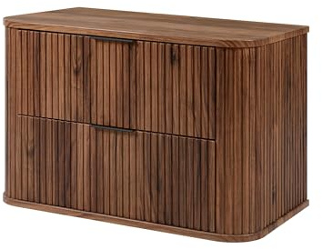 3xE Living Waschbeckenunterschrank hängend 80,4 cm, Eiche Nussbaum, Schwarze Griffe, 80,4 x 41,5 x 51,7 cm