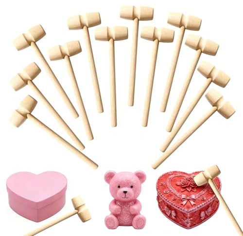 12pcs Little Wooden Hammers Kids Wooden Mini Mallets for Boys Girls DIY Crafts Cake Smash Chocolate Dessert Seafood Cracking Children Educational Toys Hammer Set