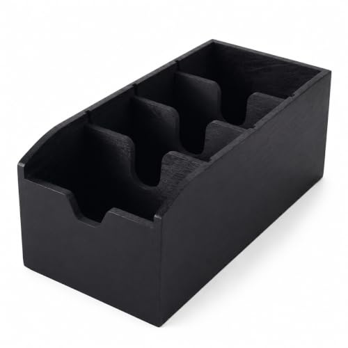 Gzsekken Black Tea Bag Storage Holder, Wooden Coffee Sachet Holder with 3 Removable Dividers, Multi Rack for Condiment Herbal Spice Packet Drink Station Kitchen Counter Shelf Office Bar