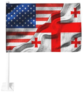 Amerikanische Flagge, Georgia-Flagge, Autoflaggen, 45,7 x 30,5 cm große Fensterclip-Flagge, Polyester, UV-Schutz, leuchtende Farben, doppelseitige Flagge für das Auto (ohne Fahnenmast)