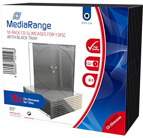 MediaRange CD-Slimcase für 1 Disc, 5,2mm, schwarzes Tray, 10er-Pack | 10er-Pack | schwarzes Tray | Booklet-Halter | für 1 Disc
