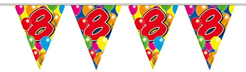 Folat 04538 8. Geburtstag Wimpelkette mit Balloons-bunt-10 m, bunt