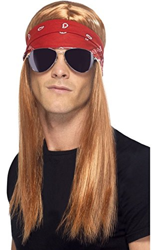 Smiffys 90er Rocker-Kit, mit rotblonder Perücke mit Halstuch und Sonnenbrille