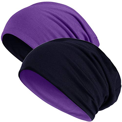 Hatstar® 2in1 Reversible Unisex Beanie | Damen und Herren Mütze | Übergangsmütze für Frühling und Sommer | SoftTouch Poly - Baumwolle | leicht & weich (2 in 1 lila/schwarz)