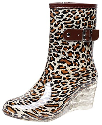 LvRao Scarpe da giardino impermeabili da donna con cerniera scarpe da giardino | Stivali da pioggia da donna modello a pois stivali da pioggia Wellies stivali di gomma, leopardo, 40 EU