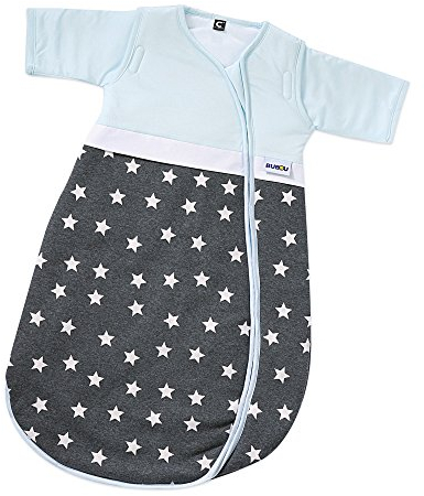 Gesslein 773189 Bubou Babyschlafsack mit abnehmbaren Ärmeln: Temperaturregulierender Ganzjahreschlafsack, Baby/Kinder Größe 110 cm, Sterne anthrazit/weiß