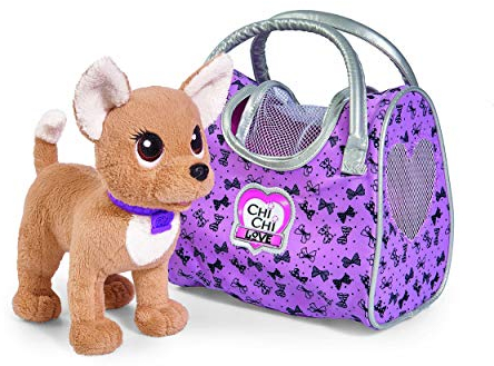Simba 105893124 - Chichi Love on Tour, Chihuahua Plüschhund in Einer trendigen Reisetasche mit Plastikhalsband, 20cm, ab 3 Jahre