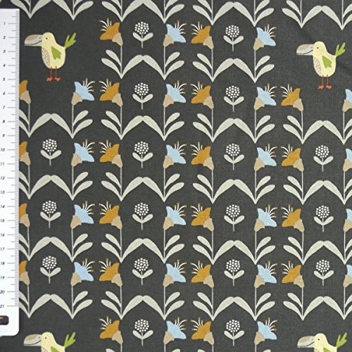 Baumwollstoff Vogel Sträucher schwarz bunt 1,6m Breite
