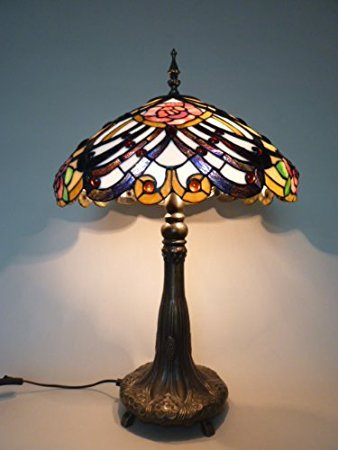 Dapo Tiffany-Tischlleuchte Tiffany-Tischlampe Rose aus echtem Tiffany-Glas Handarbeit Tiffany-Tischleuchte Tiffany-Tischlampe Nachttisch-Leuchte Nachttisch-Lampe