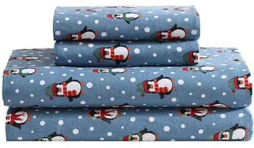 Beatrice Home Fashions Flanell-Bettwäsche-Set, 4-teilig, weich, gemütlich, 100% Baumwolle, 38,1 cm Tiefe Taschen, volle Größe, Pinguine