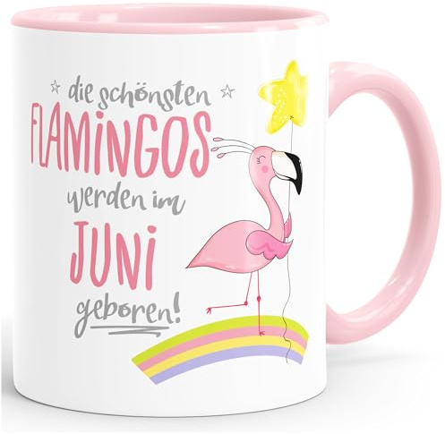 MoonWorks Geschenk-Tasse die schönsten Flamingos werden im (style_variation) geboren Geburtstags-Tasse Geburtstmonat Wunschmonat Kaffee-Tasse Rosa unisize