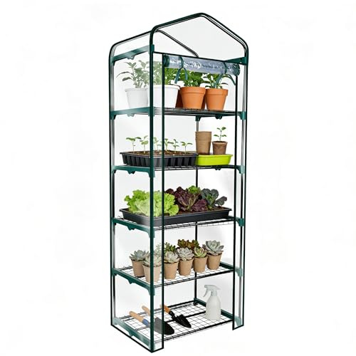 Worth Garten 5 Etage Regalböden Gewächshaus mit PVC-Plane Abdeckung Blumentopf Pflanzenschutz 69x 49 x 193 cm Transparent Treibhaus Anzuchthaus Terrasse Balkon mit Reißverschluss
