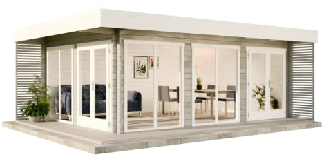 Alpholz Gartenlounge Viva B aus Massiv-Holz | Gartenhaus mit 44 mm Wandstärke | Garten Holzhaus inklusive Montagematerial | Gerätehaus Größe: 588 x 400 cm | Flachdach