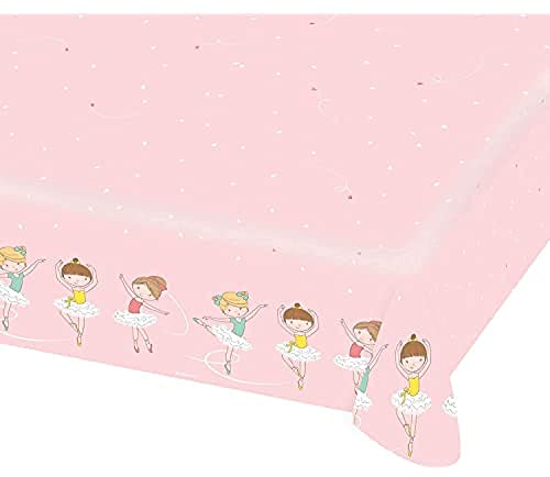 Amscan 9903951 - Tischdecke Kleine Tänzerin, Papier, Größe 115 x 175 cm, wasserabweisend, Little Dancer, Ballett, Geburtstag, Kinderparty, Rosa
