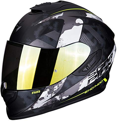 Scorpion EXO-1400 Sylex Integralhelm schwarz matt silber Fiberglas für Roller Motorrad mit einziehbarem SpeedView Sonnenvisier Außenschale TCT (L)
