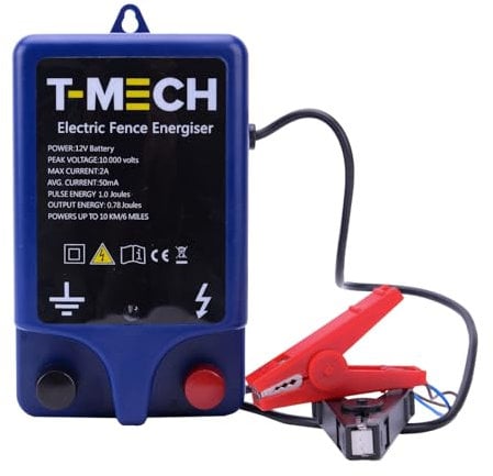 MonsterShop Electric Fence Energiser Battery Powered Charger 12V Water Resistant 10km Fencer With Earth Steak 1.0J IPX6