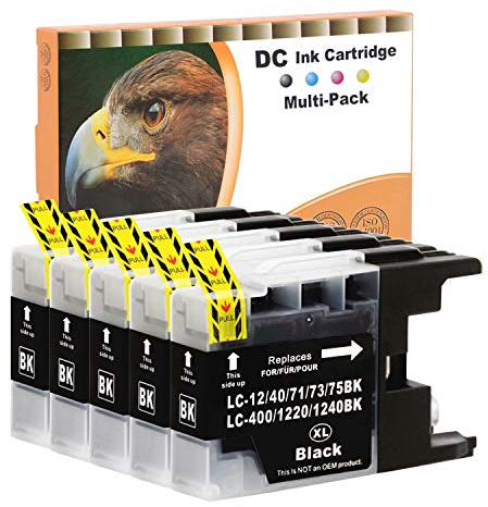 D&C 5x 20ml BLACK Druckerpatronen Kompatibel für Brother LC-1220 LC-1240 BK XL für Brother MFC-J280W MFC-J425W MFC-J435W MFC-J5910DW MFC-J625DW MFC-J6510DW MFC-J6710DW MFC-J6910DW MFC-J825DW MFCJ835DW