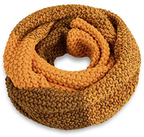 Neverless® Damen Loopschal Strickschal Schlauchschal Winterschal Grobstrick zweifarbig dunkelgelb-gelb