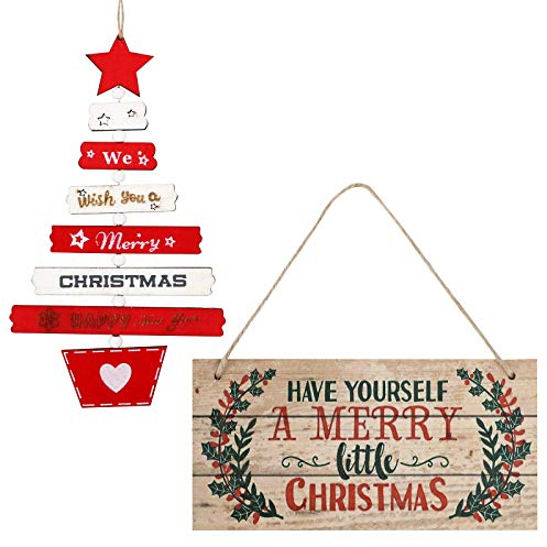 BHGT 2 Pcs Türschild Weihnachten Dekoschild Holzschild Türanhänger Anhänger Weihnachtsanhänger Holz Weihnachtsdeko