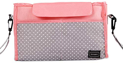 SONARIN Kinderwagen Organizer Buggy Organizer,Buggy Kinderwagentasche mit Getränkehalter,2 x Kinderwagenhaken,Universal Fit Alle Buggy Modelle(Rosa)