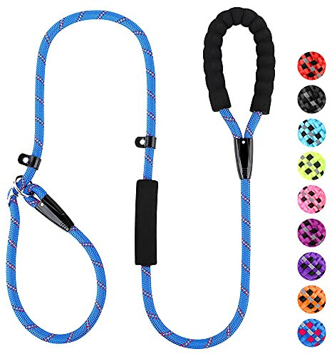 PLUTUS PET Dog Slip Lead, Anti-Choking with Traffic Padded 2 Handles, Reflective Strong Sturdy Heavy Duty Rope, 6FT/182cm for Training Medium Large Dogs （6' Navy Blue)