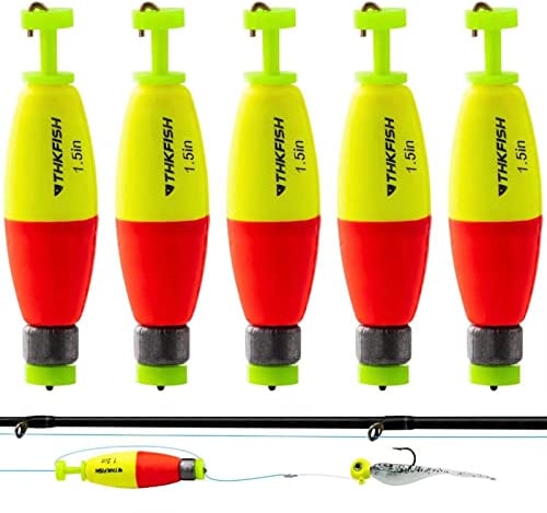 THKFISH Fishing Bobbers 5PCS EVA Foam Floats Red/Yellow Snap-On Spring Fishing Buoy Weighted Snag On Cigar Float for Crappie 1.5in
