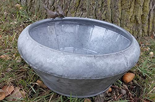 Deko-Impression Runde Zinkschale Pflanzschale Zinkbottich Blumentopf Vogeltränke D 28 cm