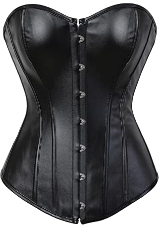 WLFFW Corsage Klassische Kunstleder Damen Karneval Bustiers Korsett (EUR(40-42) XXL,Schwarz)